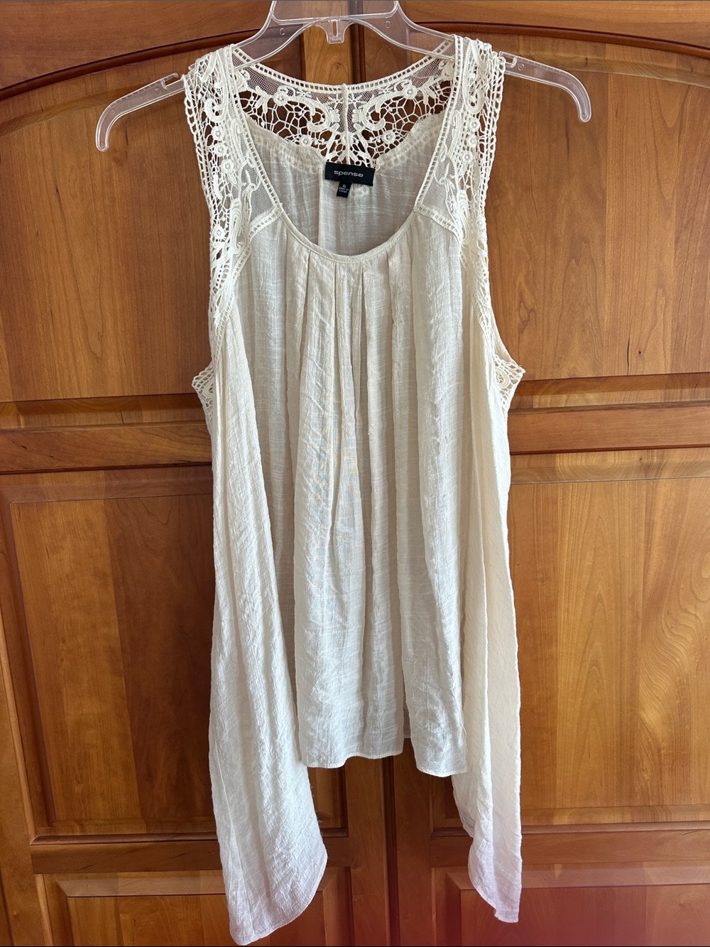 Spense Cream Crochet-Back Tank Top XL,,P-T-P is 25”. NWOT, Length is 28”.